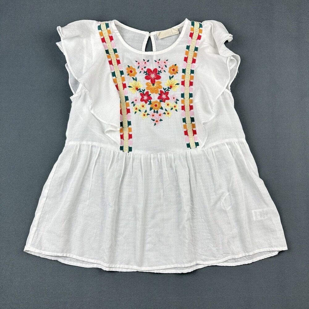 Savanna Jane White Embroidered Flutter Sleeve Blouse with Multicolor Floral